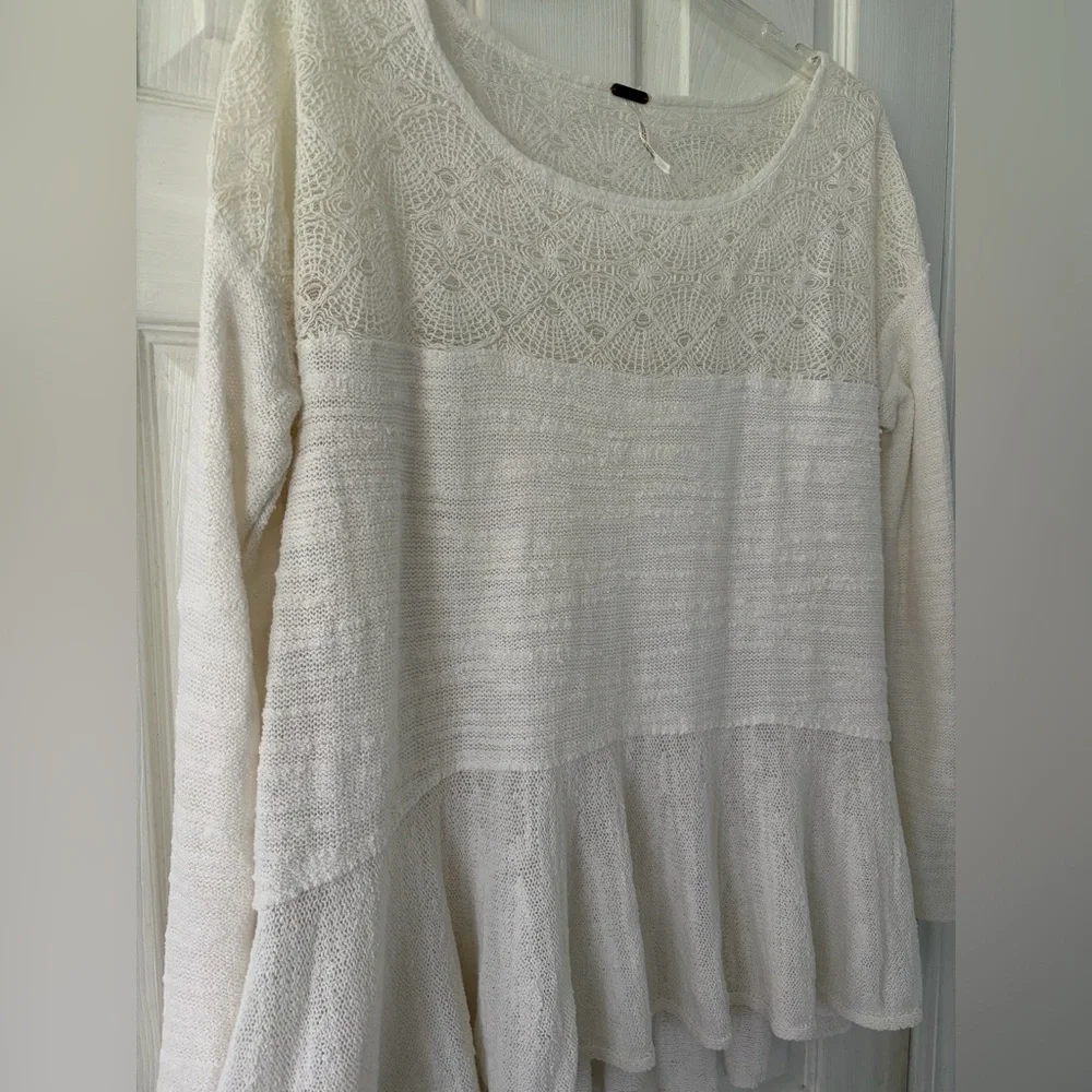 Free People Cream Textured Knit Top